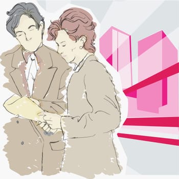Businessman and a woman looking at a map on the street