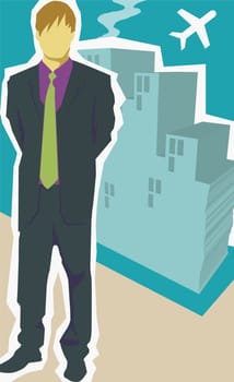 Businessman standing with his hands behind his back