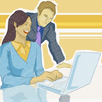 Businesspeople working on a laptop
