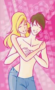 Woman embracing a man
