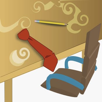 High angle view of a tie on a table with a pencil