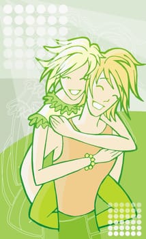 Woman riding piggyback on a man