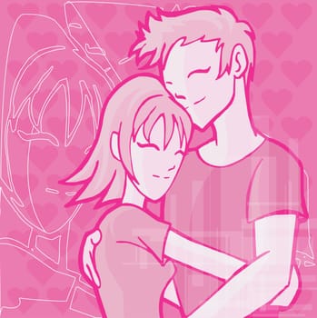 Man embracing a woman