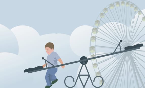 Boy walking in an amusement park