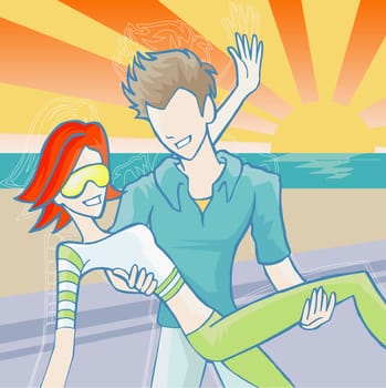 Man carrying a woman on the beach