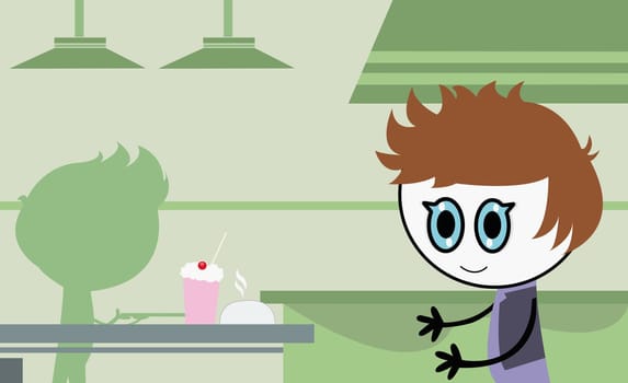 Boy walking towards a table