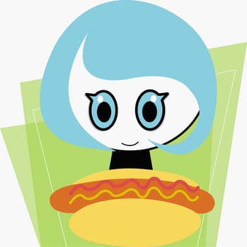 Girl looking at a hot dog