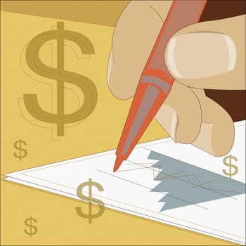 Person's hand drawing a bar graph