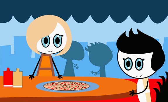 Boy and a girl standing at the table