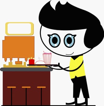 Boy holding food in a tray