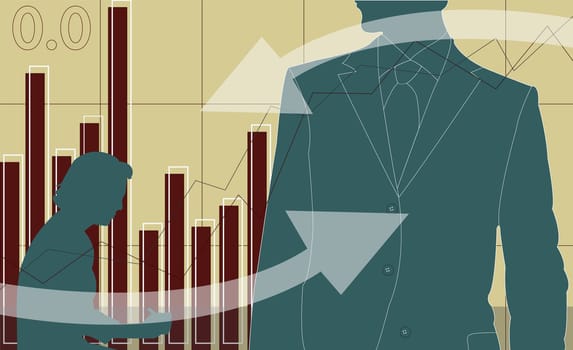 Businessman in front of a bar graph