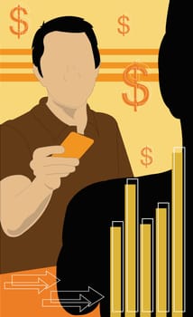 Businessman holding a credit card in front of a person