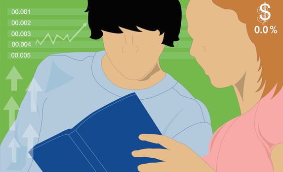 Woman and a man reading a book