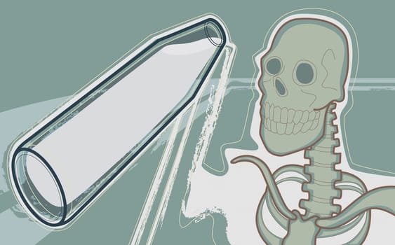 Milk pouring from a milk bottle on a human skeleton
