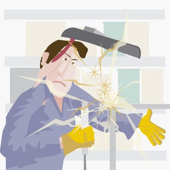 Welder welding an iron rod