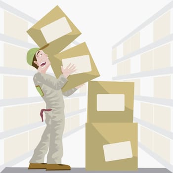 Man holding a stack of heavy cartons