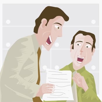 Businessman holding document and talking to businessman