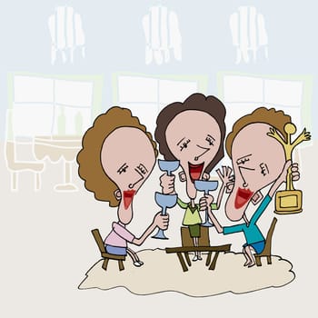 Three businesswomen holding wine glasses