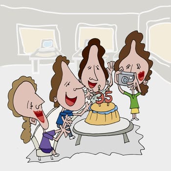 Woman taking a picture of her three friends