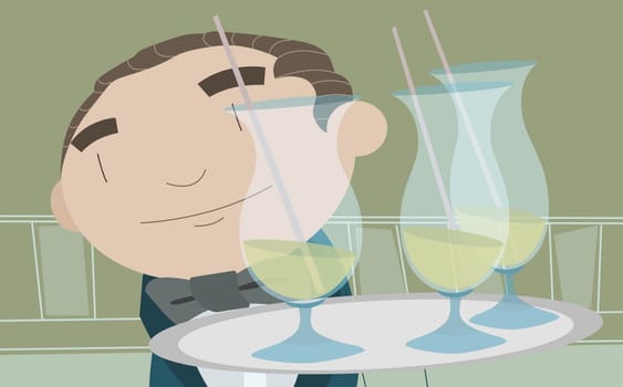 Waiter serving drinks on a tray