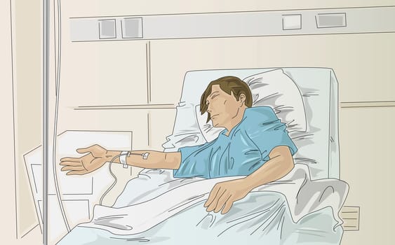 Male patient lying on a hospital bed