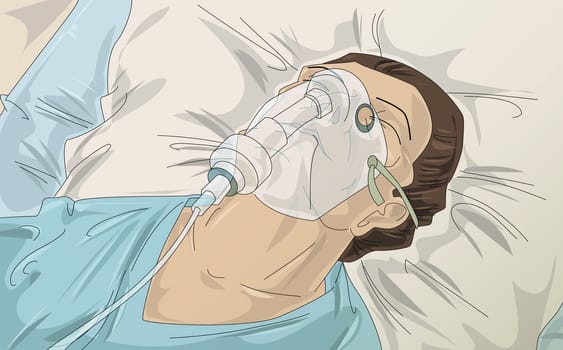 Patient wearing an oxygen mask