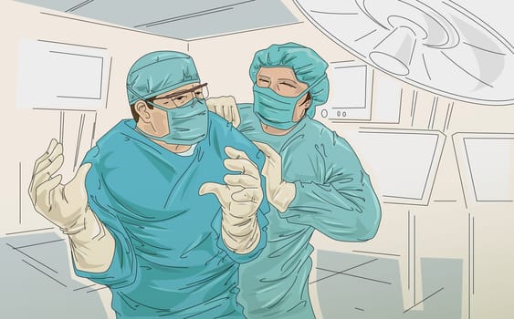 Two surgeons standing in an operating room