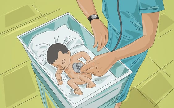 High angle view of a doctor examining a baby boy