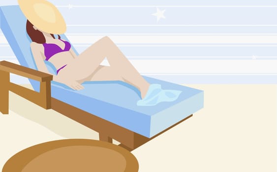 Young woman reclining on a lounge chair