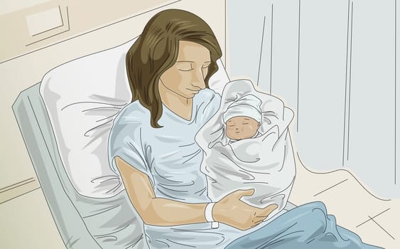 Woman holding her baby in the hospital
