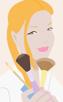 Young woman holding make-up brushes