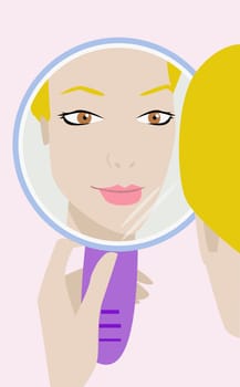 Reflection of a young woman in a mirror