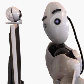 Robot looking at a video conference camera
