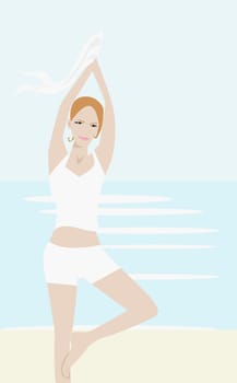 Young woman practicing yoga on the beach