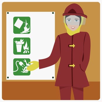 Female firefighter standing beside a sign board