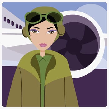 Female pilot standing in front of an airplane