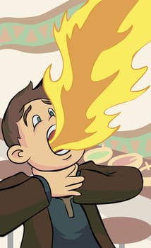 Young man fire breathing