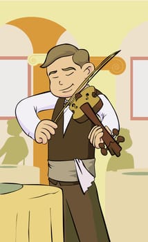 Close-up of a violinist playing the violin in a restaurant