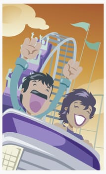 Young couple on a rollercoaster