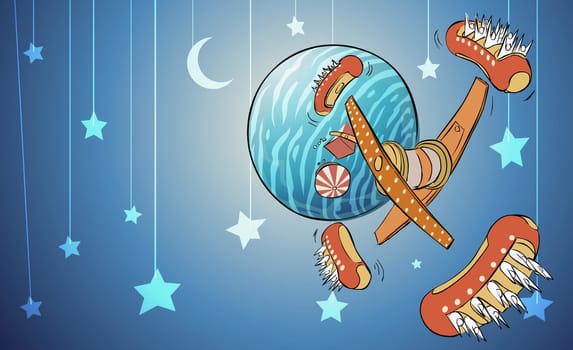 Amusement park ride on a planet in space
