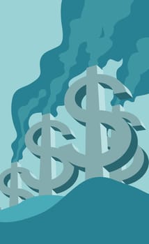 Low angle view of smoke stacks in the shape of dollar signs