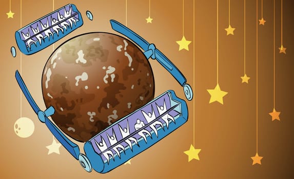 Amusement park ride on a planet in space