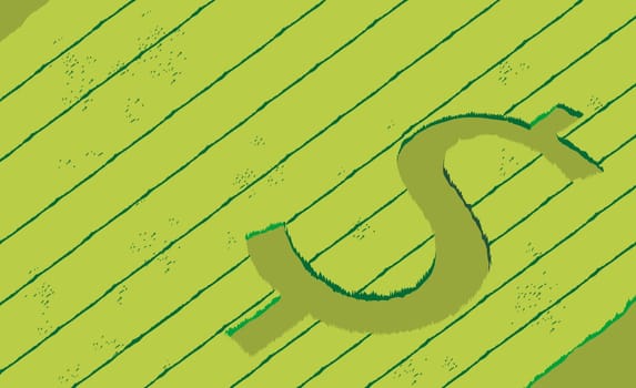 High angle view of a dollar sign etched on a field