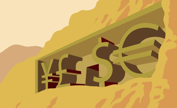 Low angle view of currency symbols on a mountain