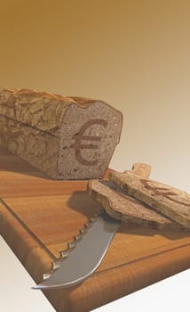 Euro symbol on a loaf of bread