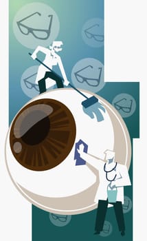 Doctors cleaning an eyeball