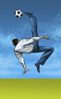 Man kicking a ball in mid-air