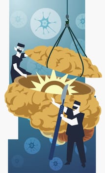 Female surgeon opening a human brain