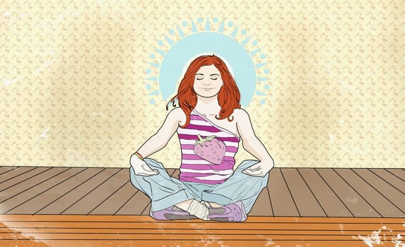 Woman meditating on a pier