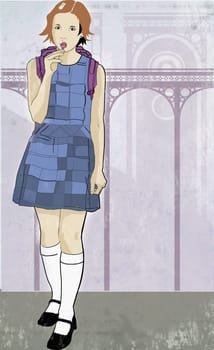 Schoolgirl licking a lollipop